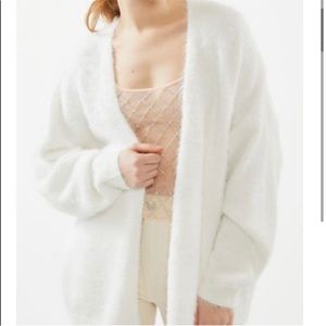 UO Nabila Fuzzy White Cardigan